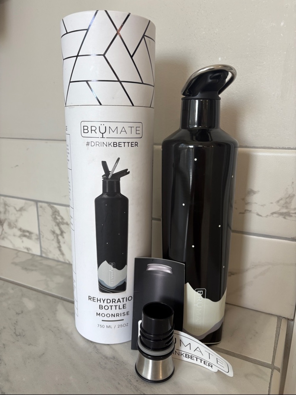 BrüMate Moonrise Rehydration 25 oz Bottle - Black with Cream Accent